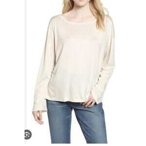 Madewell Top Women's XL Libretto Wide Long Sleeve Heather Dun Soft Tan